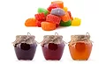 Three Jars of Jam and Pile of Gummy Candies Made with Pocantico Resources Ingredients